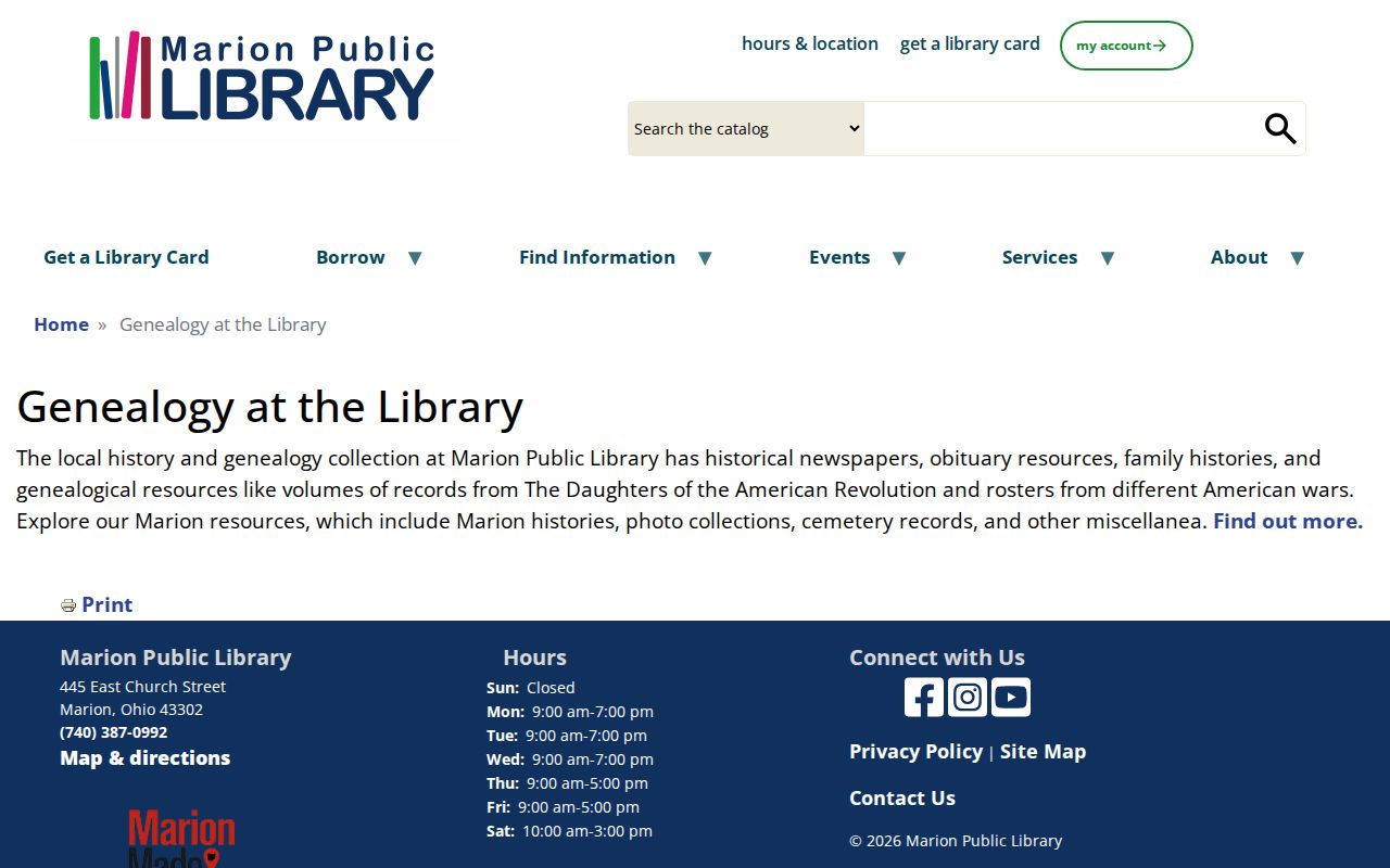 Marion city directory Local History Room research page