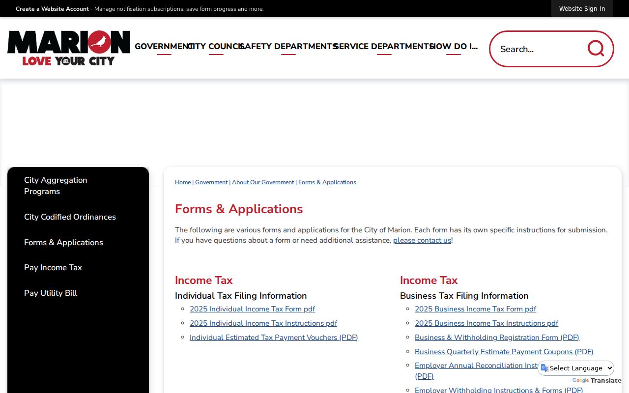 Marion residents directory City of Marion forms and applications page