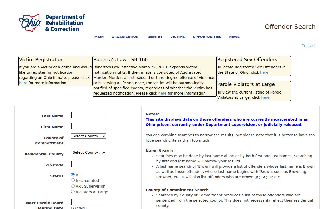 Marion residents directory Ohio DRC Offender Search