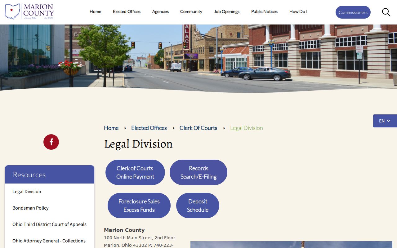 Marion previous residents Clerk Legal Division records services