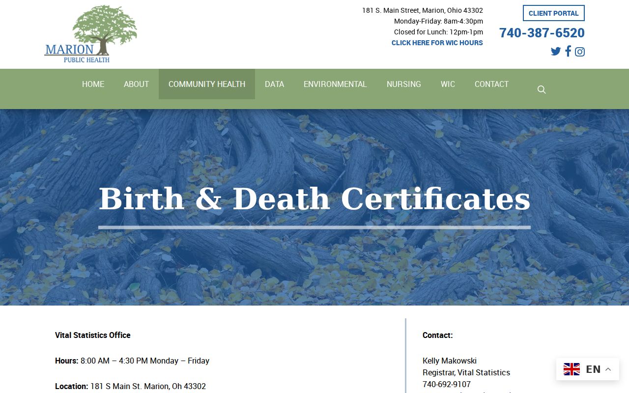 Marion resident lookup birth and death certificate procedures