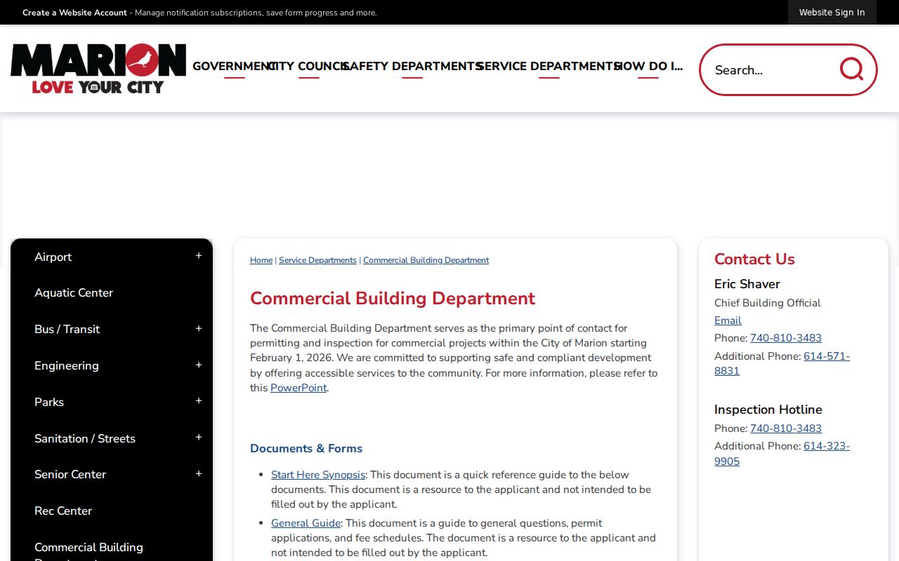 Marion street directory commercial building permit and inspection information